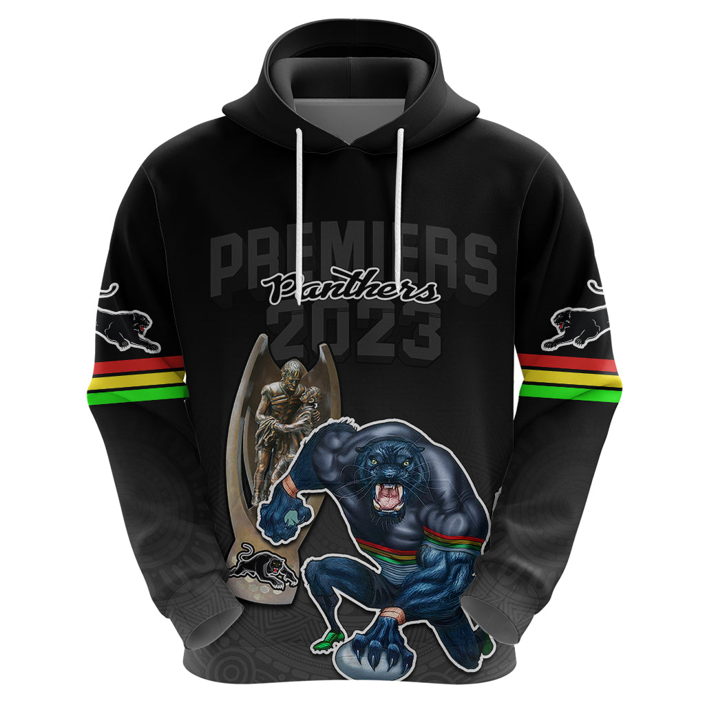 Custom Panthers Premier 2023 Hoodie Mascot with NRL Trophy Black Version LT9 - Vibe Hoodie Shop