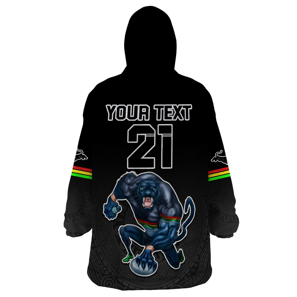 Custom Panthers Premier 2023 Wearable Blanket Hoodie Mascot with NRL Trophy Black Version - Vibe Hoodie Shop