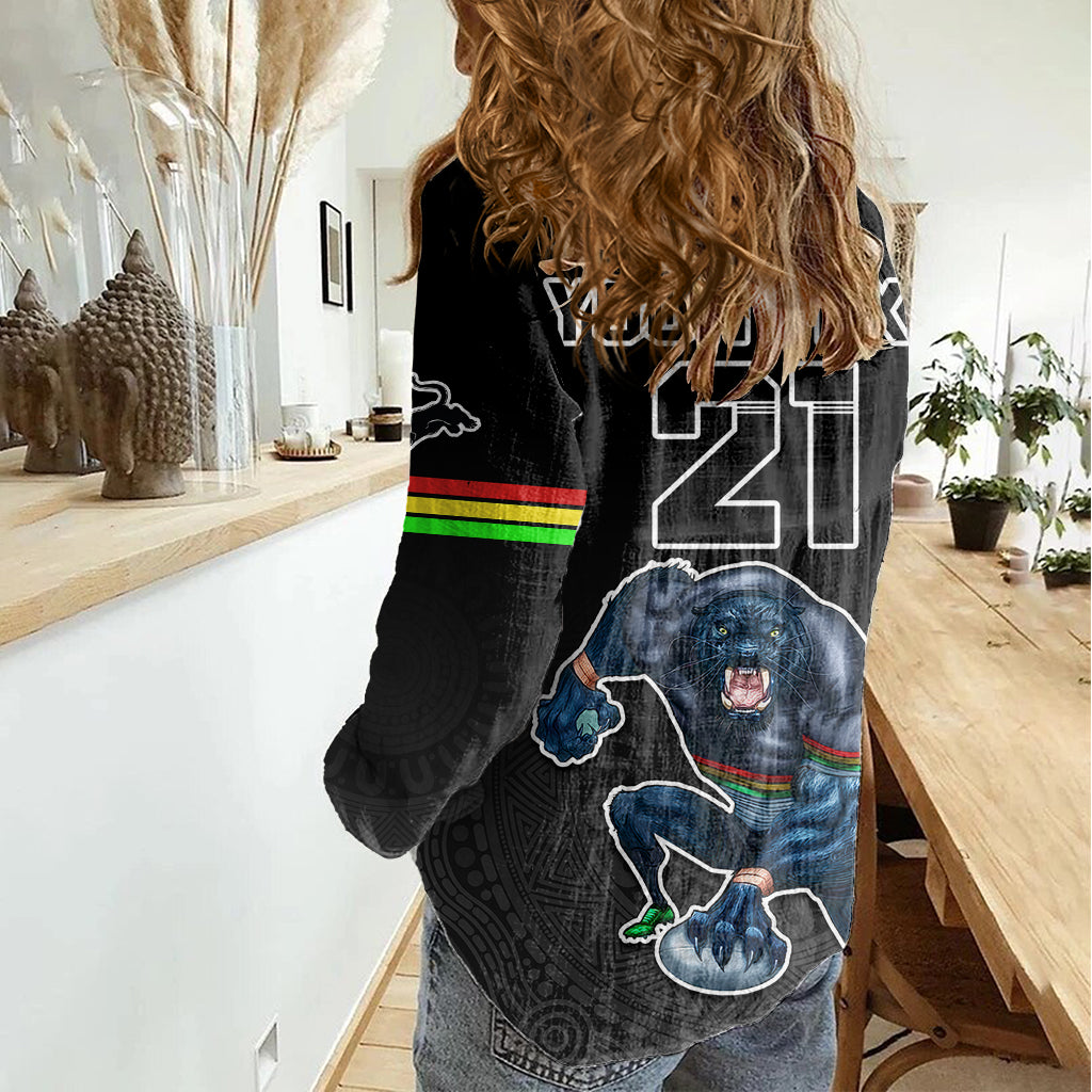 Custom Panthers Premier 2023 Women Casual Shirt Mascot with NRL Trophy Black Version - Vibe Hoodie Shop