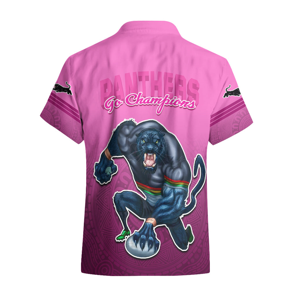 Panthers Premier 2023 Hawaiian Shirt Mascot with NRL Trophy Pink Version - Vibe Hoodie Shop