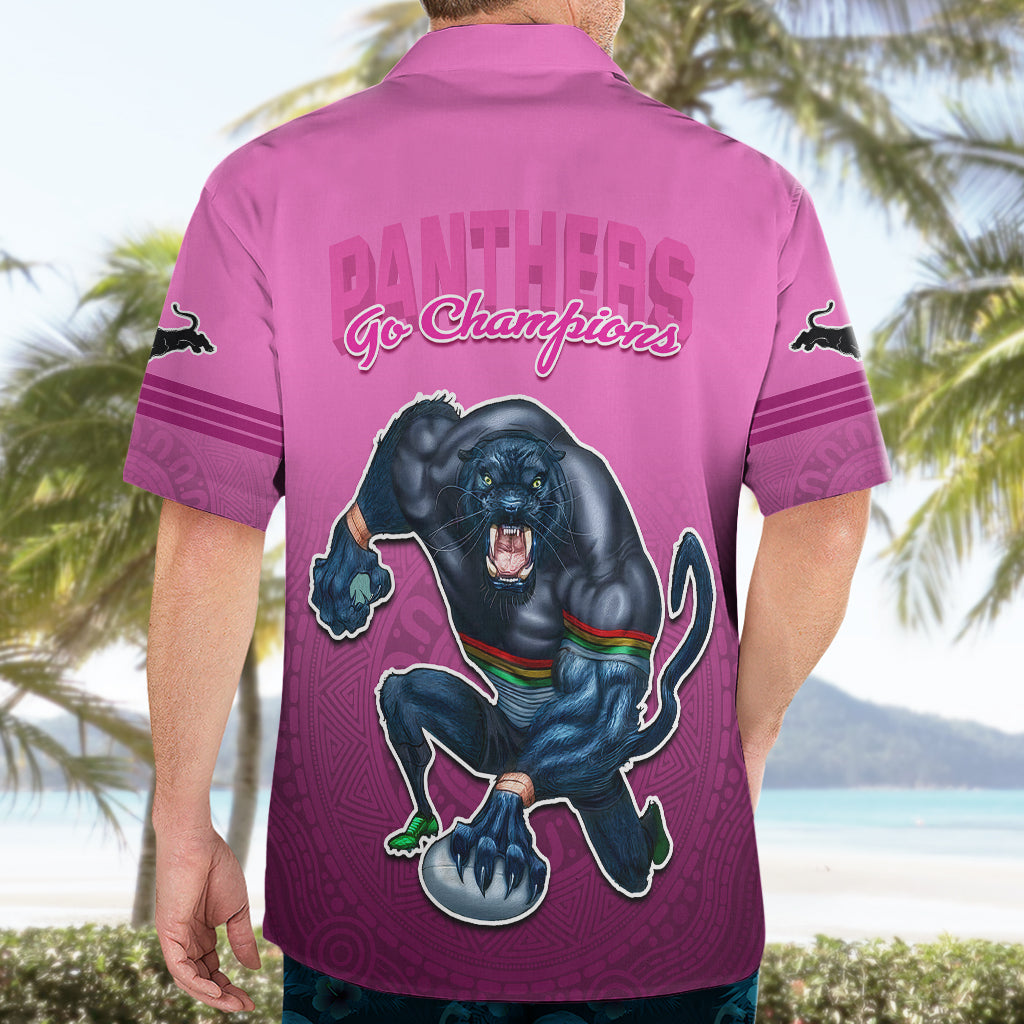 Panthers Premier 2023 Hawaiian Shirt Mascot with NRL Trophy Pink Version - Vibe Hoodie Shop