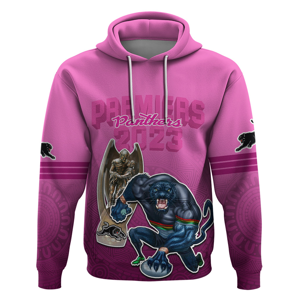 Panthers Premier 2023 Hoodie Mascot with NRL Trophy Pink Version LT9 - Vibe Hoodie Shop