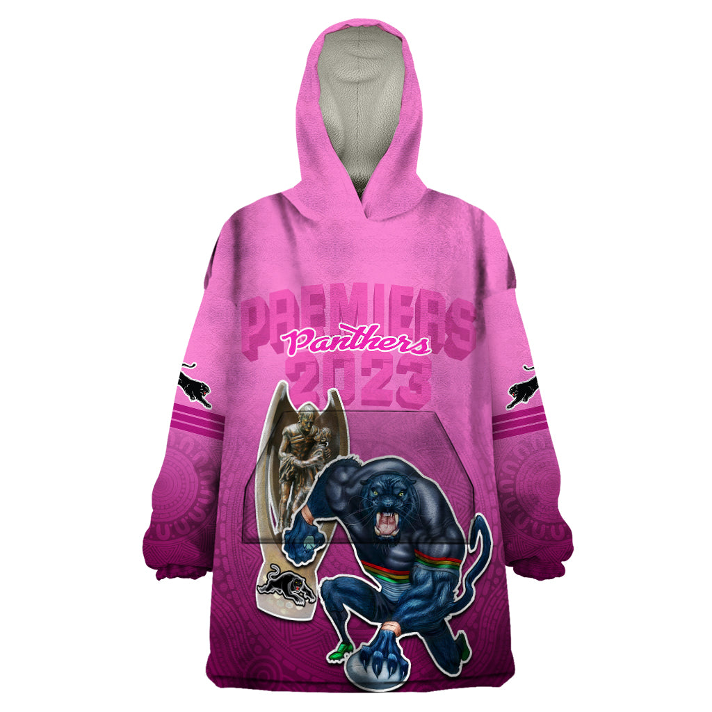 Panthers Premier 2023 Wearable Blanket Hoodie Mascot with NRL Trophy Pink Version - Vibe Hoodie Shop