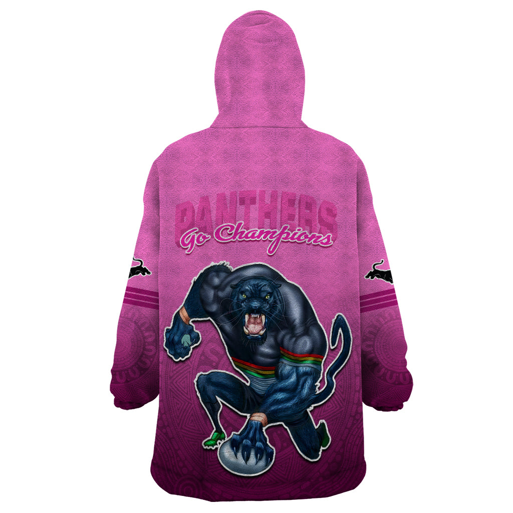 Panthers Premier 2023 Wearable Blanket Hoodie Mascot with NRL Trophy Pink Version - Vibe Hoodie Shop