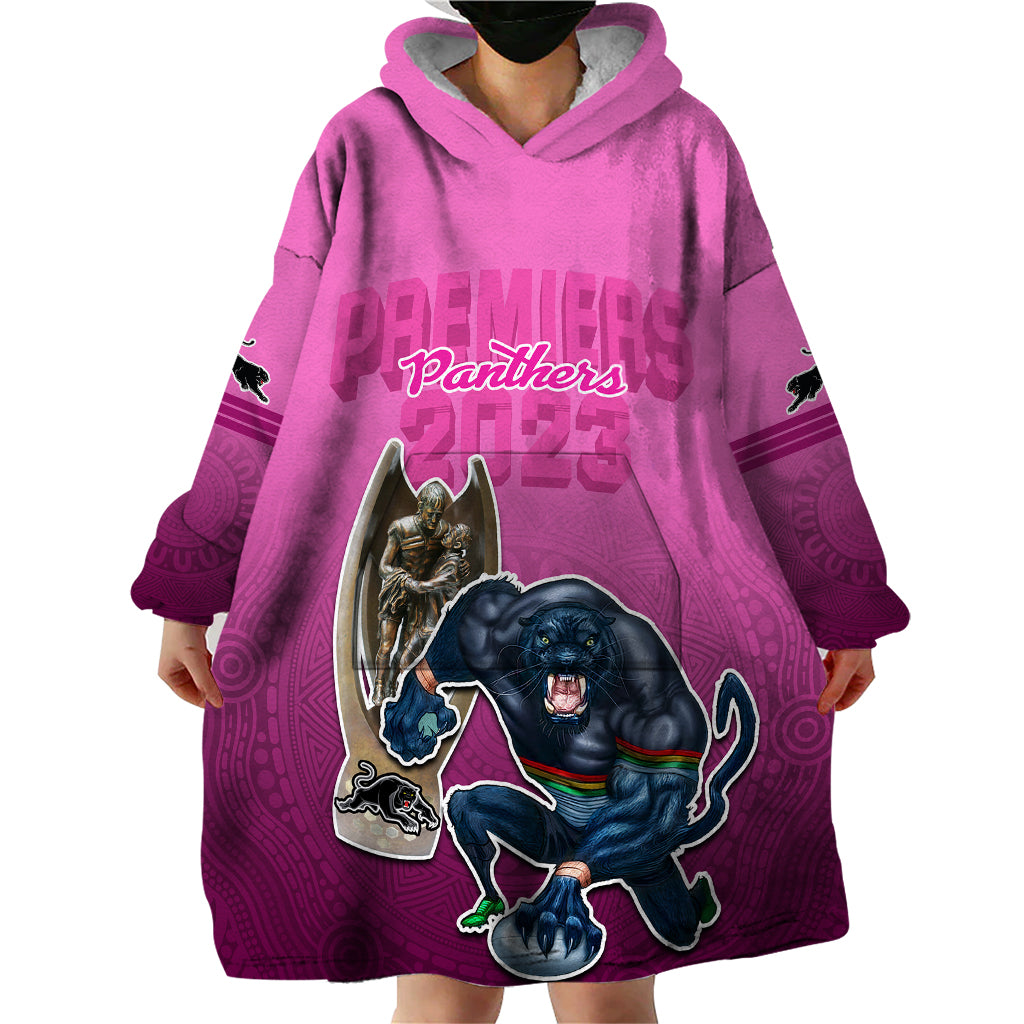 Panthers Premier 2023 Wearable Blanket Hoodie Mascot with NRL Trophy Pink Version - Vibe Hoodie Shop