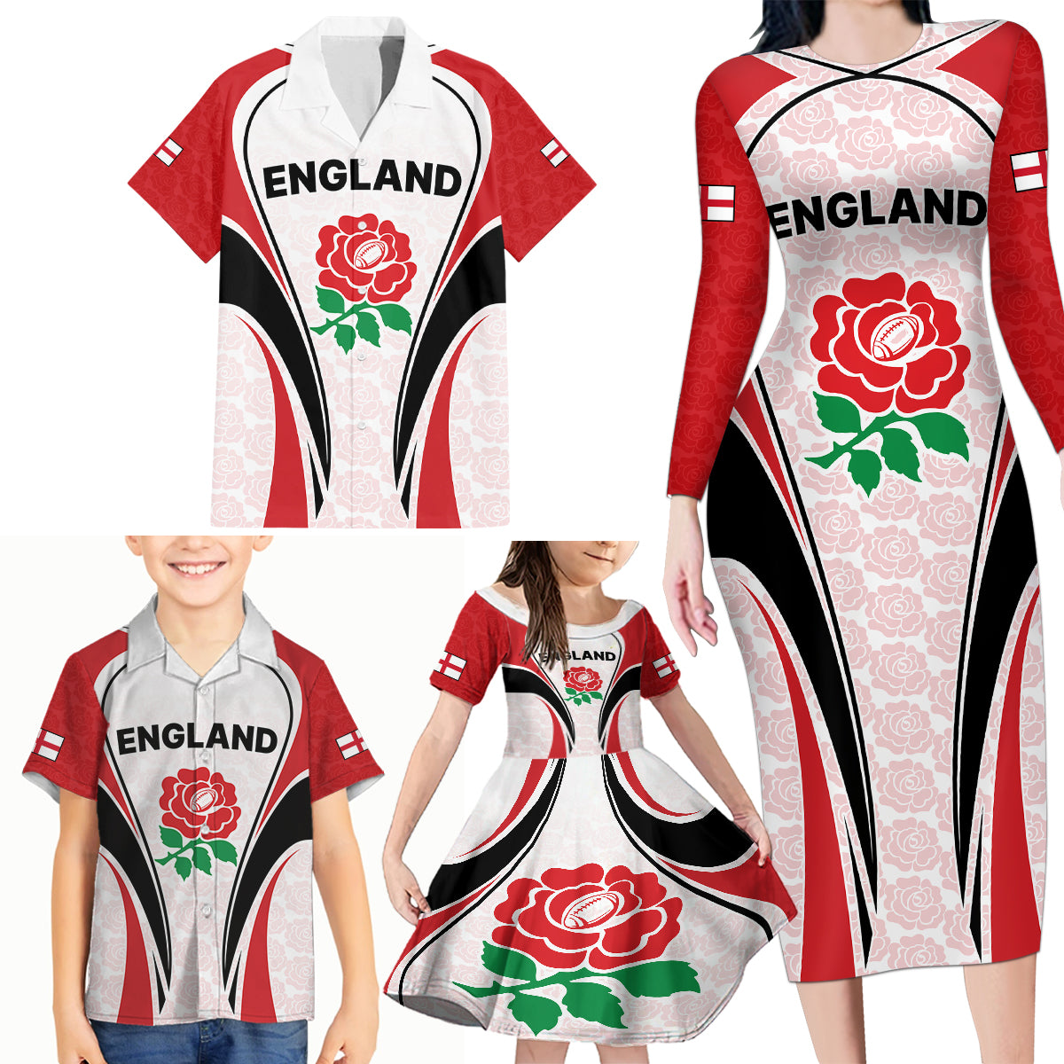 custom-england-rugby-family-matching-long-sleeve-bodycon-dress-and-hawaiian-shirt-come-on-red-rose-word-cup-2023