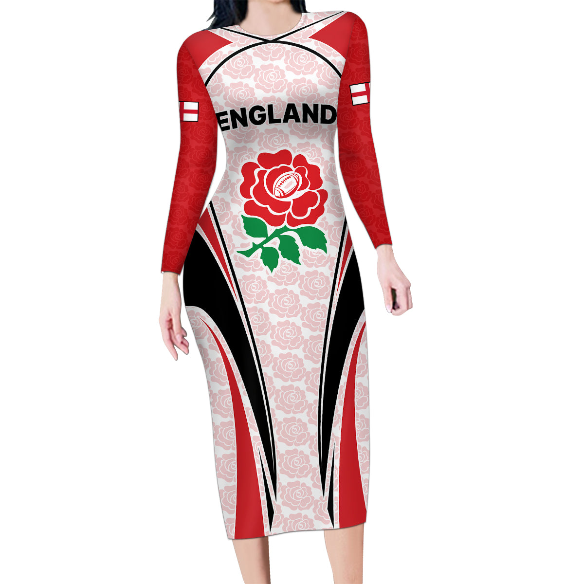 custom-england-rugby-family-matching-long-sleeve-bodycon-dress-and-hawaiian-shirt-come-on-red-rose-word-cup-2023