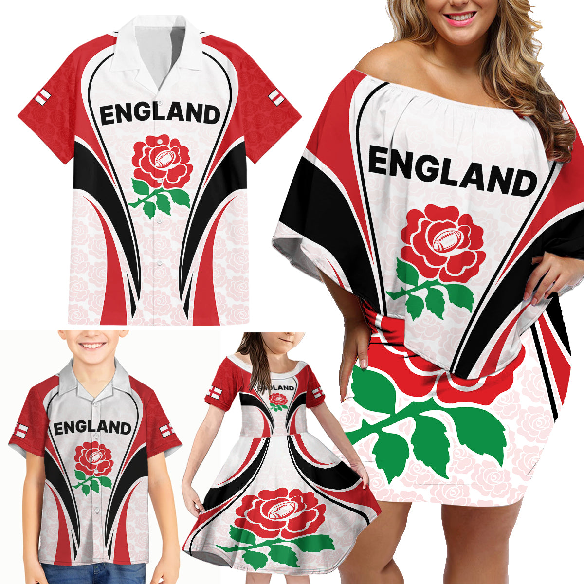 custom-england-rugby-family-matching-off-shoulder-short-dress-and-hawaiian-shirt-come-on-red-rose-word-cup-2023