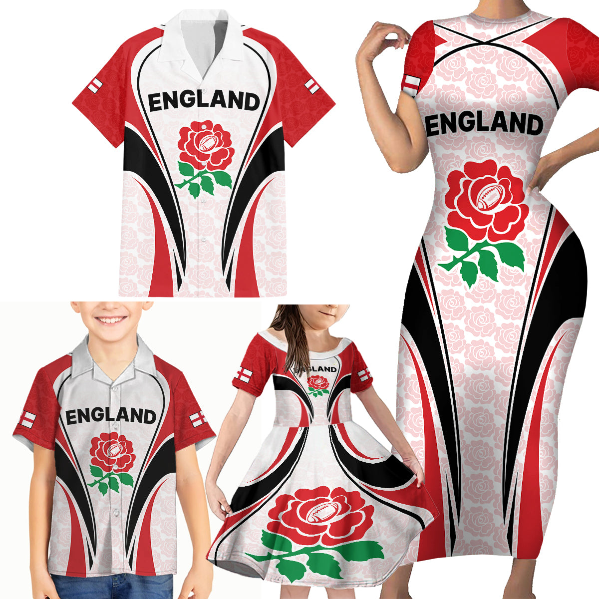 custom-england-rugby-family-matching-short-sleeve-bodycon-dress-and-hawaiian-shirt-come-on-red-rose-word-cup-2023