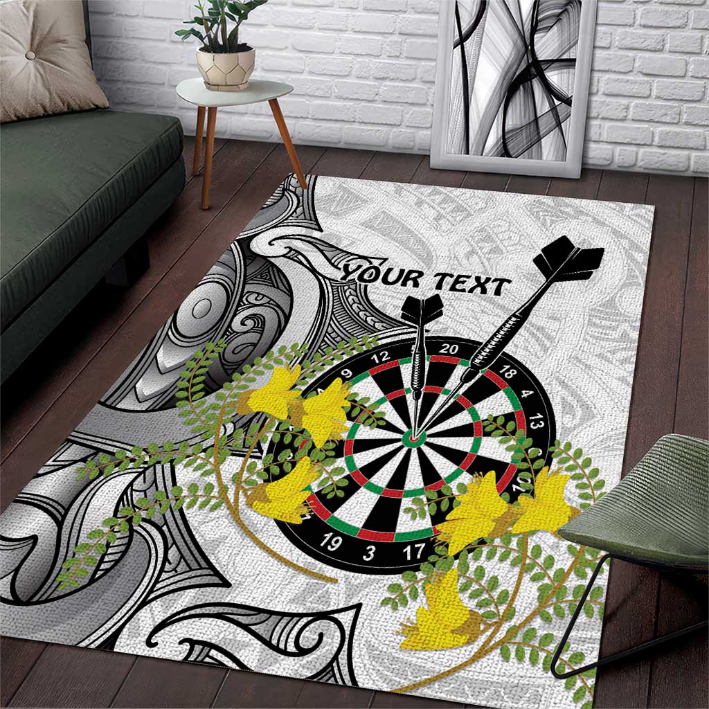 Personalised New Zealand Darts Area Rug Kowhai Floral with Maori Tattoo - Vibe Hoodie Shop