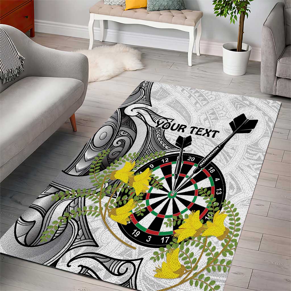 Personalised New Zealand Darts Area Rug Kowhai Floral with Maori Tattoo - Vibe Hoodie Shop