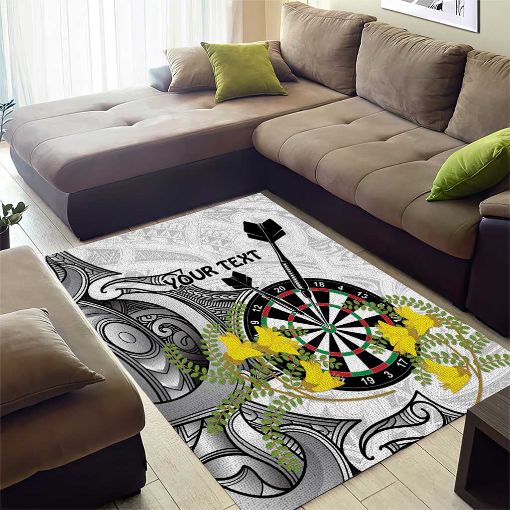 Personalised New Zealand Darts Area Rug Kowhai Floral with Maori Tattoo - Vibe Hoodie Shop