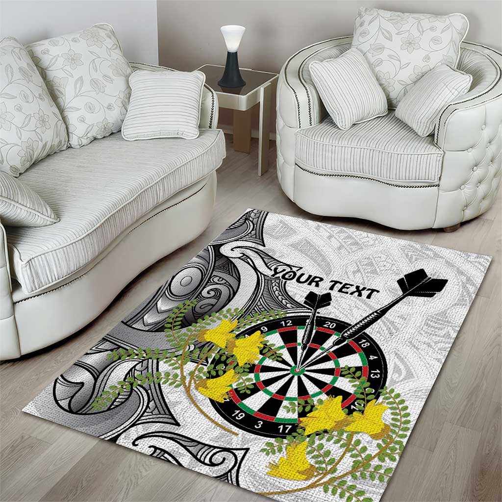 Personalised New Zealand Darts Area Rug Kowhai Floral with Maori Tattoo - Vibe Hoodie Shop