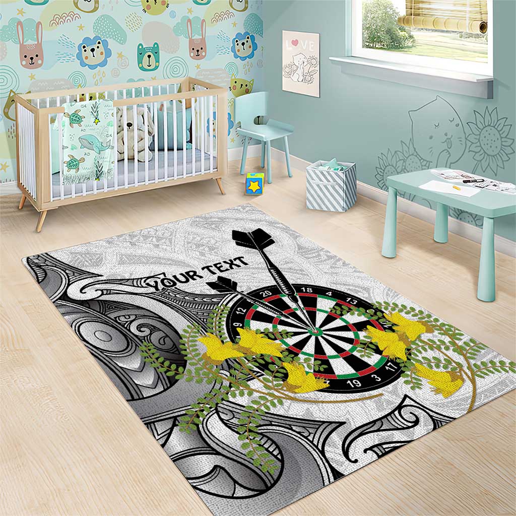 Personalised New Zealand Darts Area Rug Kowhai Floral with Maori Tattoo - Vibe Hoodie Shop