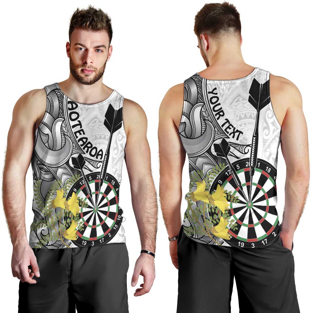 Personalised New Zealand Darts Men Tank Top Kowhai Floral with Maori Tattoo - Vibe Hoodie Shop