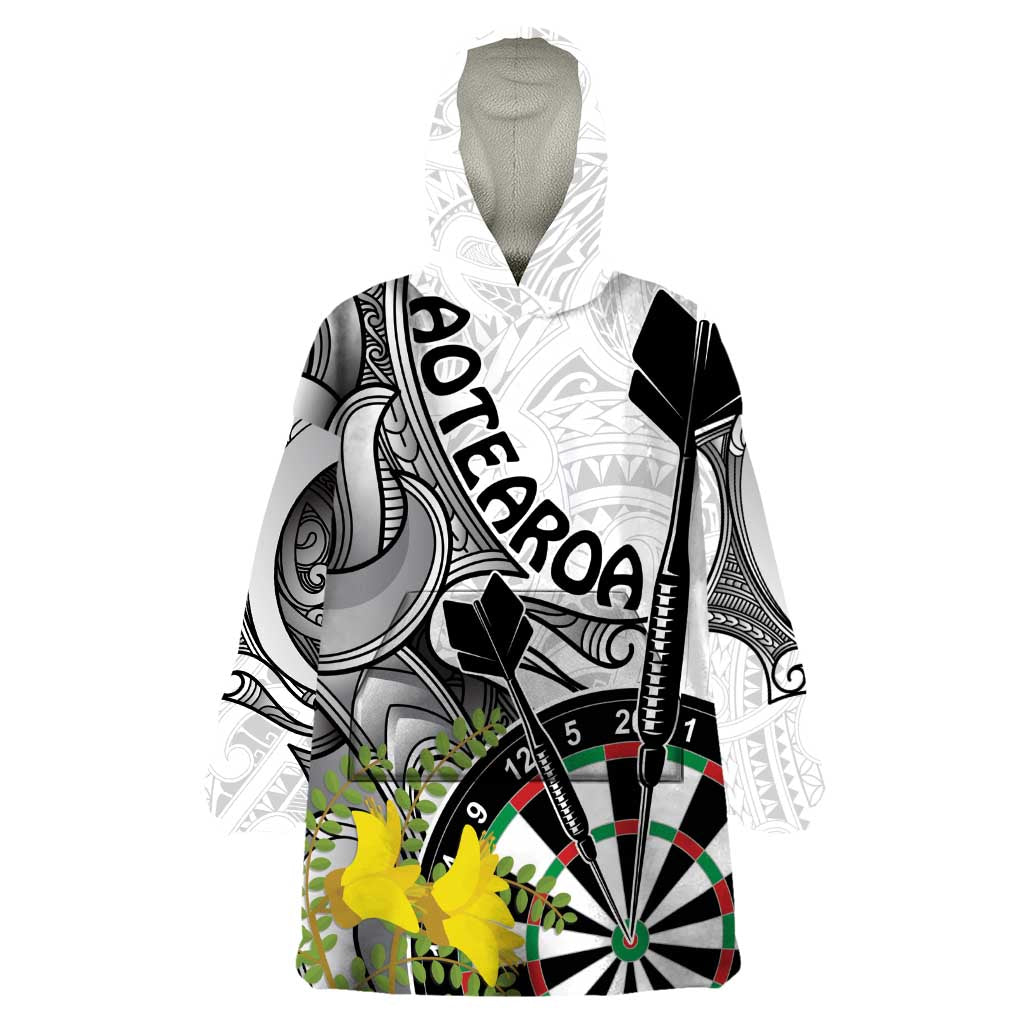 Personalised New Zealand Darts Wearable Blanket Hoodie Kowhai Floral with Maori Tattoo - Vibe Hoodie Shop