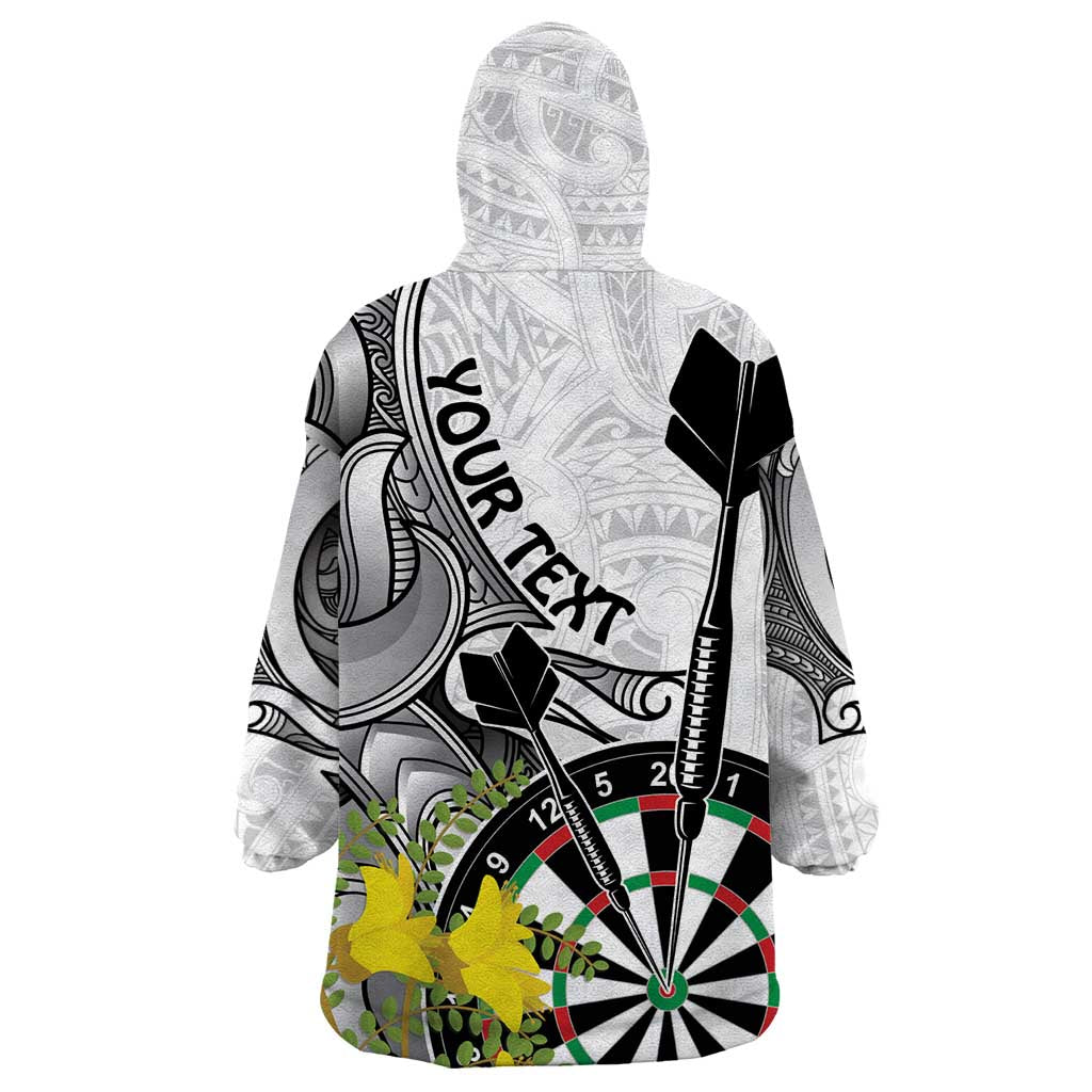 Personalised New Zealand Darts Wearable Blanket Hoodie Kowhai Floral with Maori Tattoo - Vibe Hoodie Shop