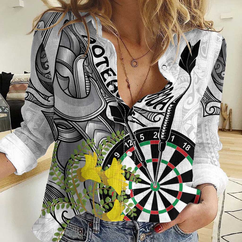 Personalised New Zealand Darts Women Casual Shirt Kowhai Floral with Maori Tattoo - Vibe Hoodie Shop