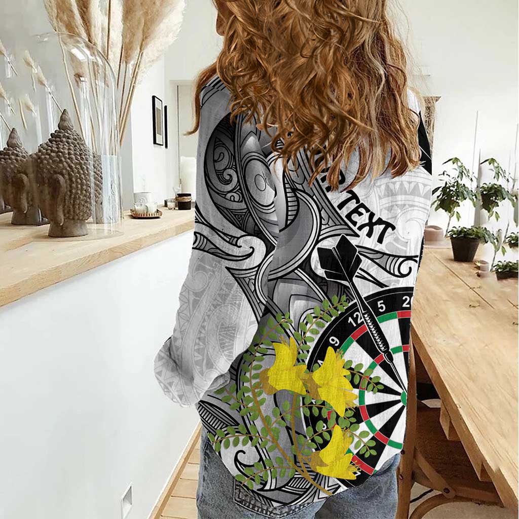 Personalised New Zealand Darts Women Casual Shirt Kowhai Floral with Maori Tattoo - Vibe Hoodie Shop