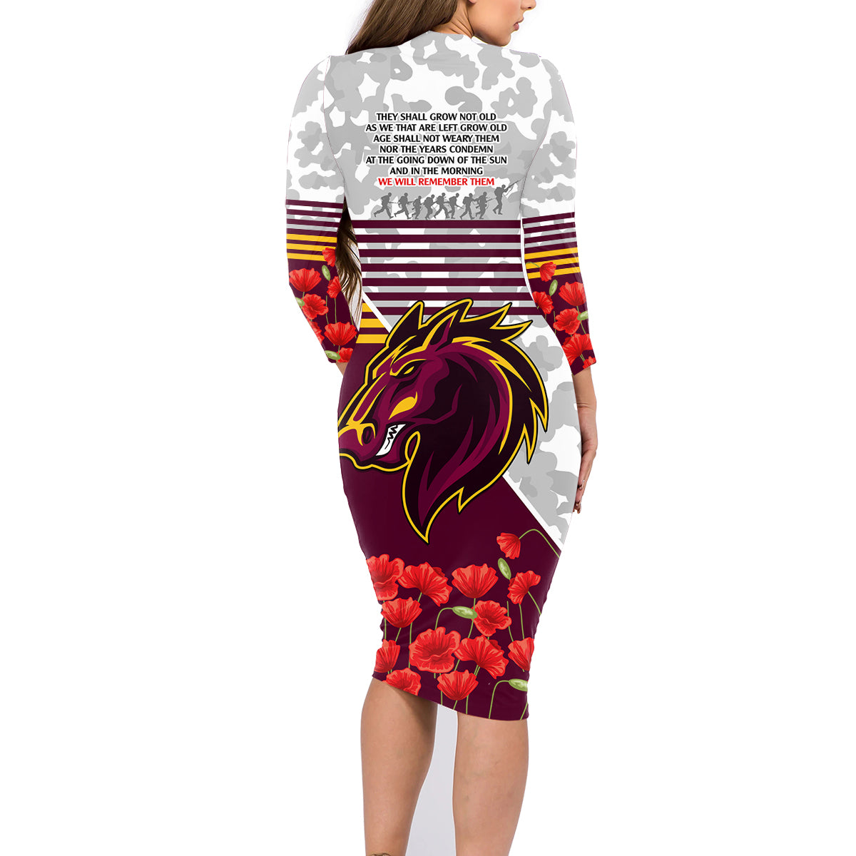 Broncos Rugby ANZAC Day 2024 Family Matching Long Sleeve Bodycon Dress and Hawaiian Shirt Camouflage Style