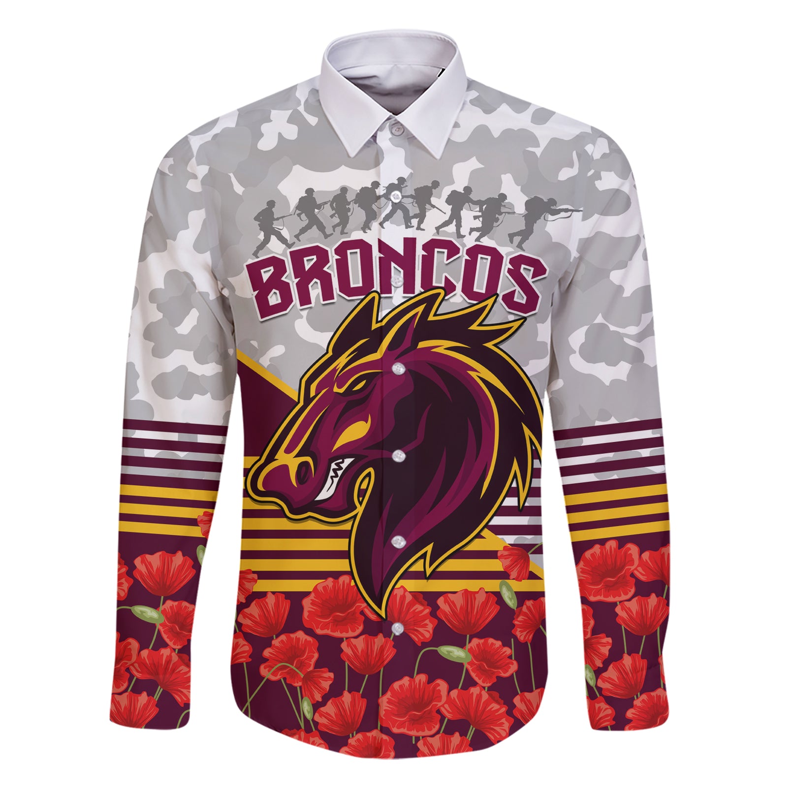 Broncos Rugby ANZAC Day 2024 Family Matching Short Sleeve Bodycon Dress and Hawaiian Shirt Camouflage Style