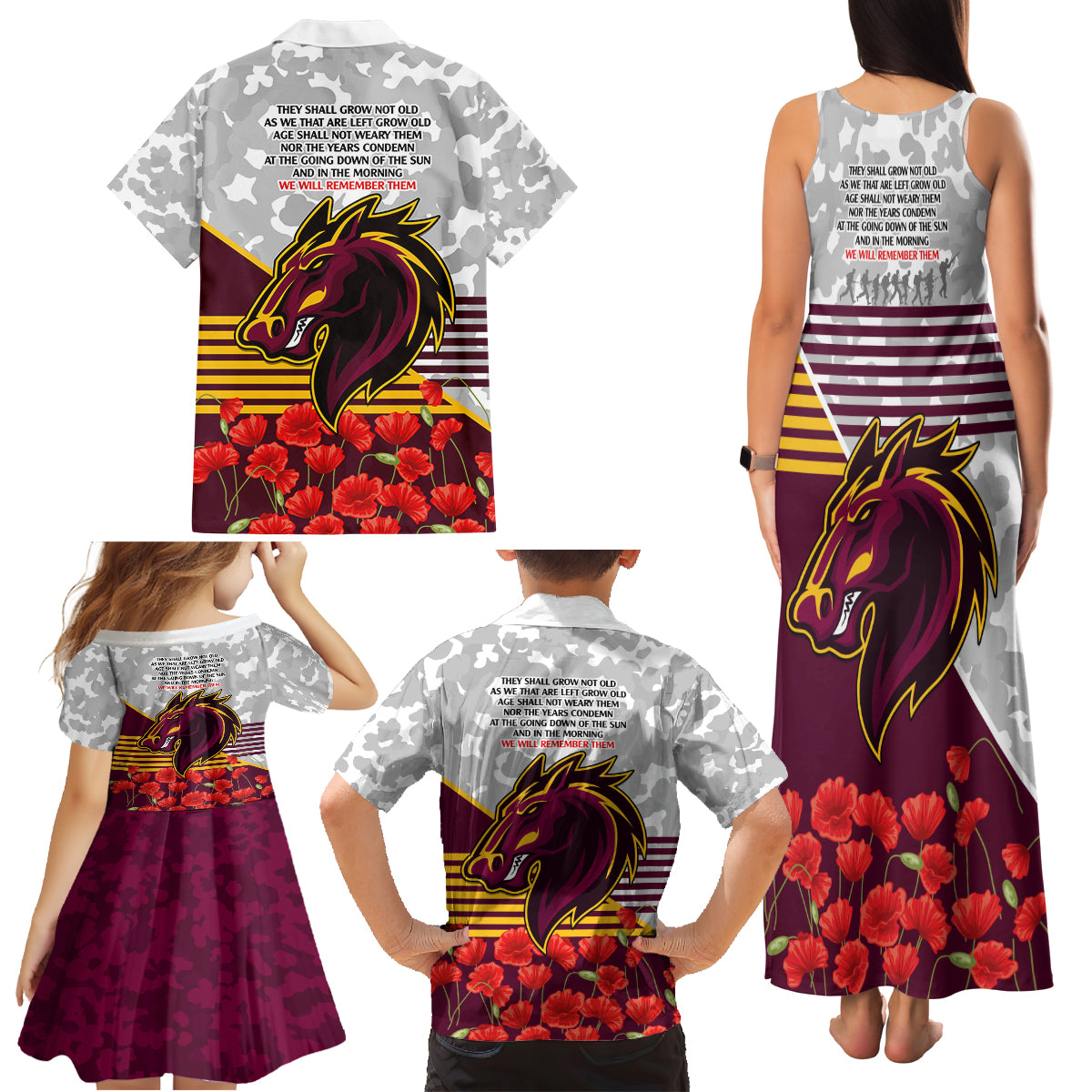 Broncos Rugby ANZAC Day 2024 Family Matching Tank Maxi Dress and Hawaiian Shirt Camouflage Style