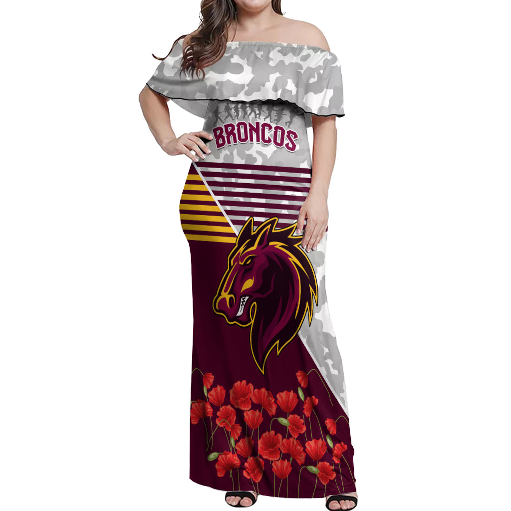 Broncos Rugby ANZAC Day 2024 Off Shoulder Maxi Dress Camouflage Style