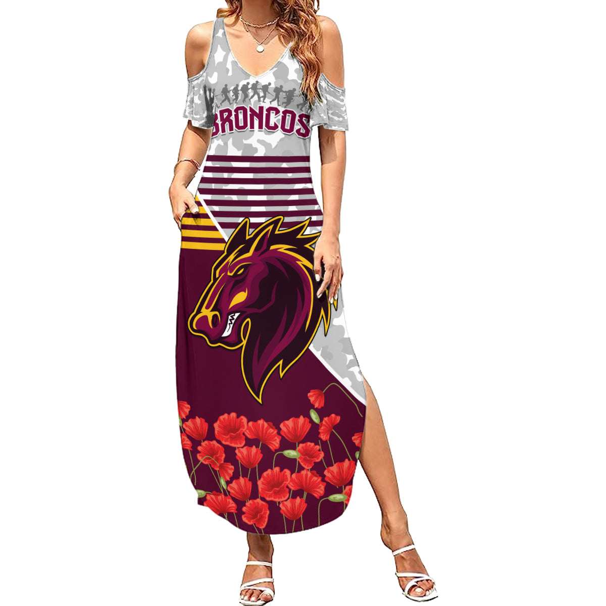 Broncos Rugby ANZAC Day 2024 Summer Maxi Dress Camouflage Style