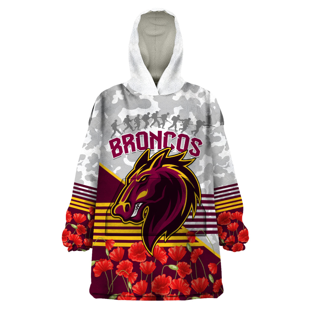 Broncos Rugby ANZAC Day 2024 Wearable Blanket Hoodie Camouflage Style - Vibe Hoodie Shop