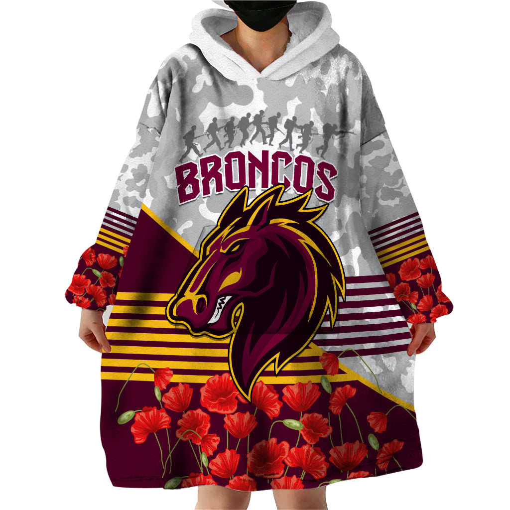 Broncos Rugby ANZAC Day 2024 Wearable Blanket Hoodie Camouflage Style - Vibe Hoodie Shop