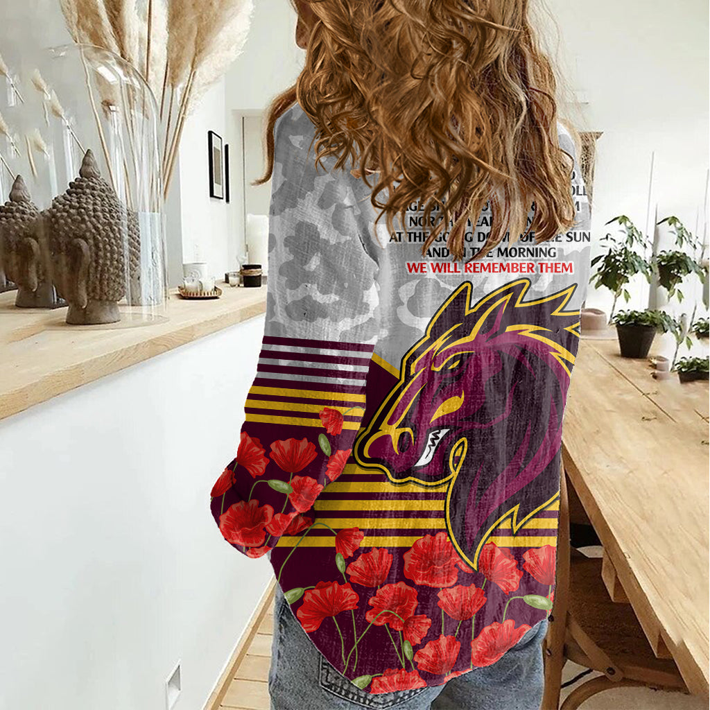 Broncos Rugby ANZAC Day 2024 Women Casual Shirt Camouflage Style - Vibe Hoodie Shop