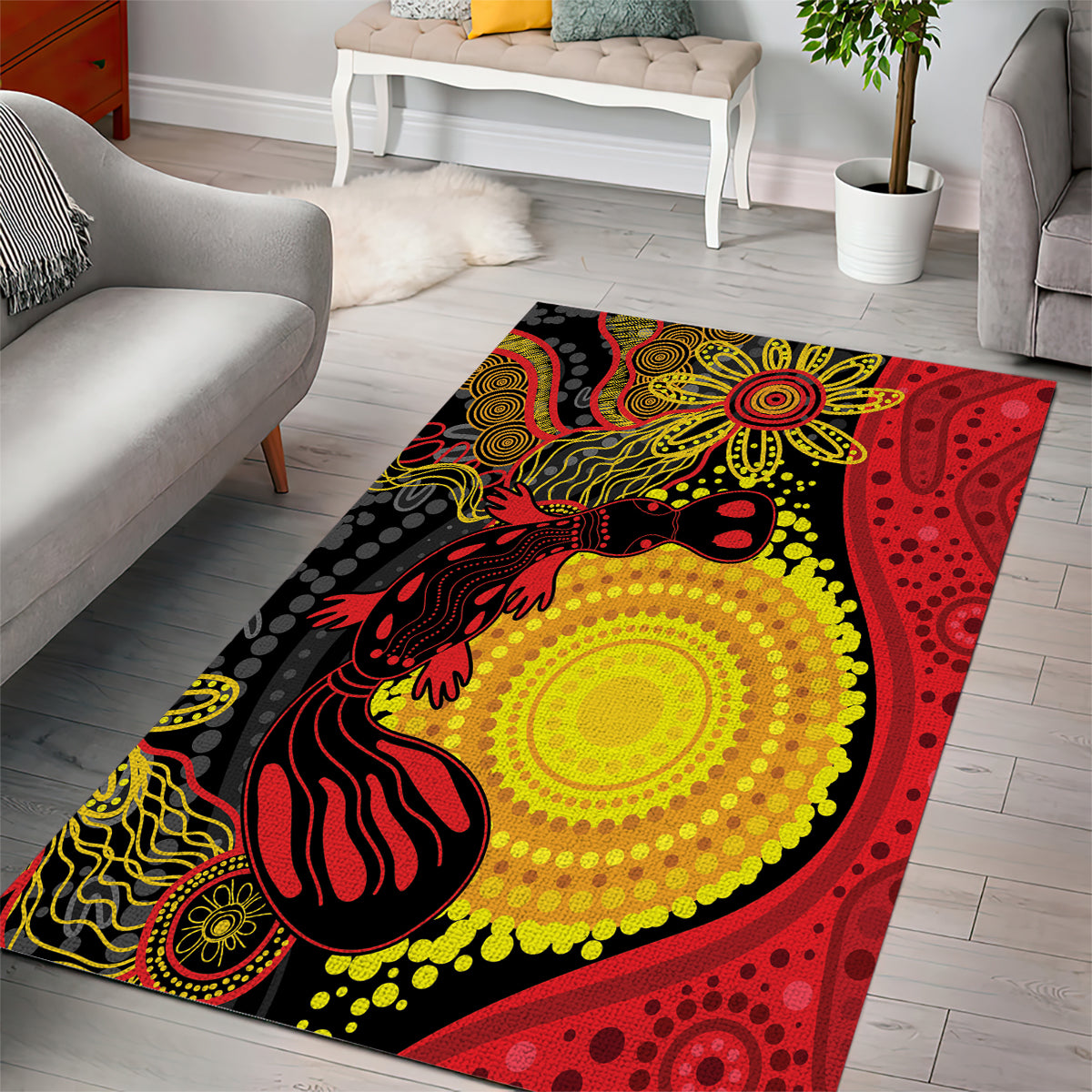 Platypus Aboriginal Art Style Area Rug - Vibe Hoodie Shop