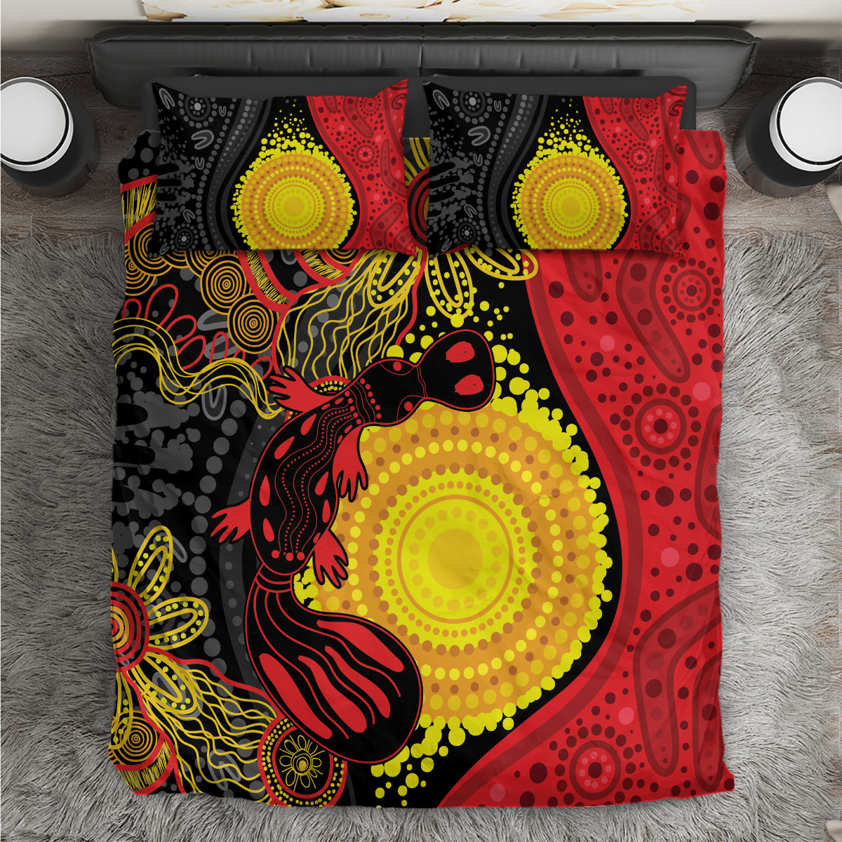 Platypus Aboriginal Art Style Bedding Set - Vibe Hoodie Shop