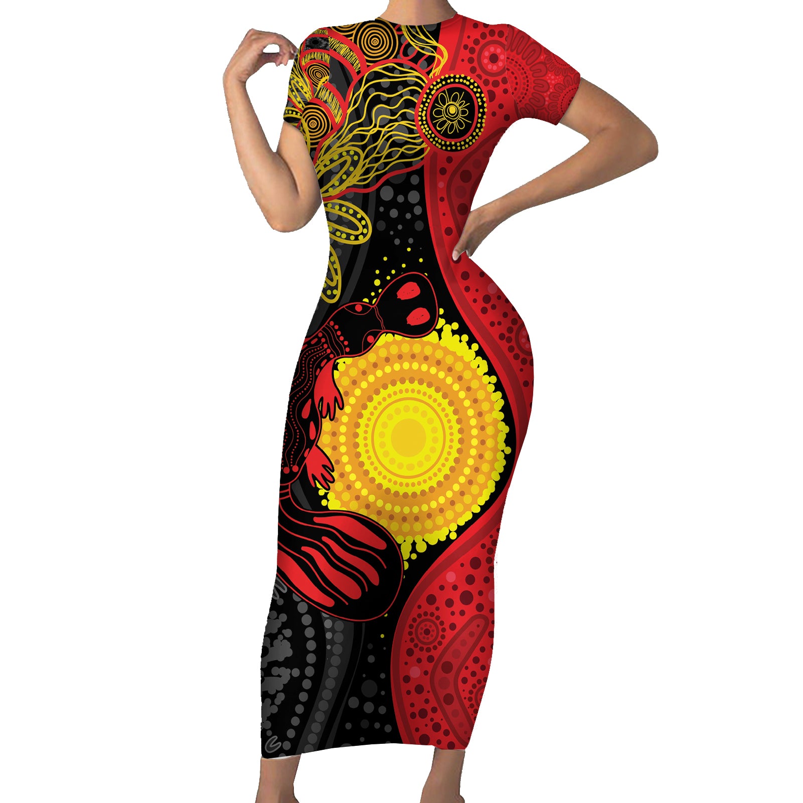 Platypus Aboriginal Art Style Short Sleeve Bodycon Dress