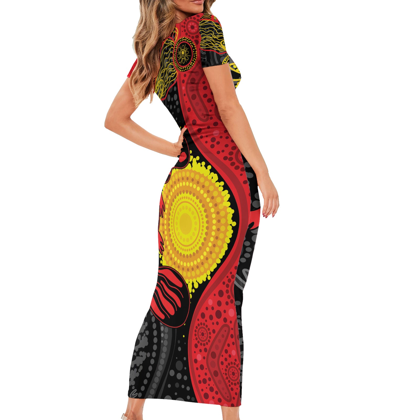 Platypus Aboriginal Art Style Short Sleeve Bodycon Dress