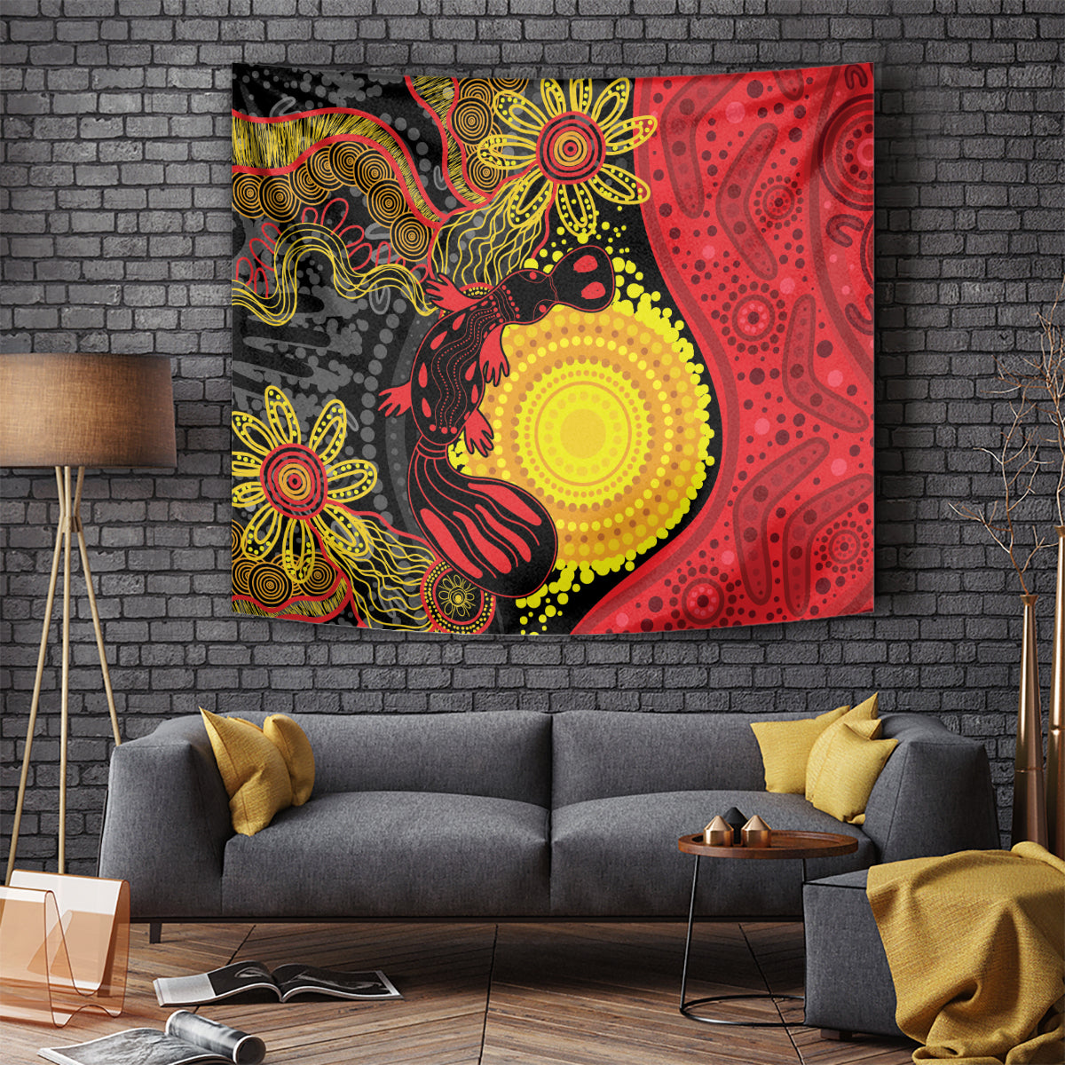 Platypus Aboriginal Art Style Tapestry - Vibe Hoodie Shop