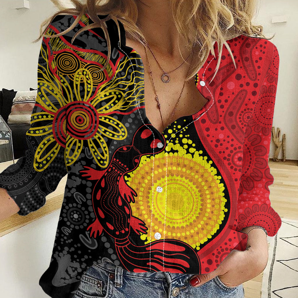Platypus Aboriginal Art Style Women Casual Shirt - Vibe Hoodie Shop