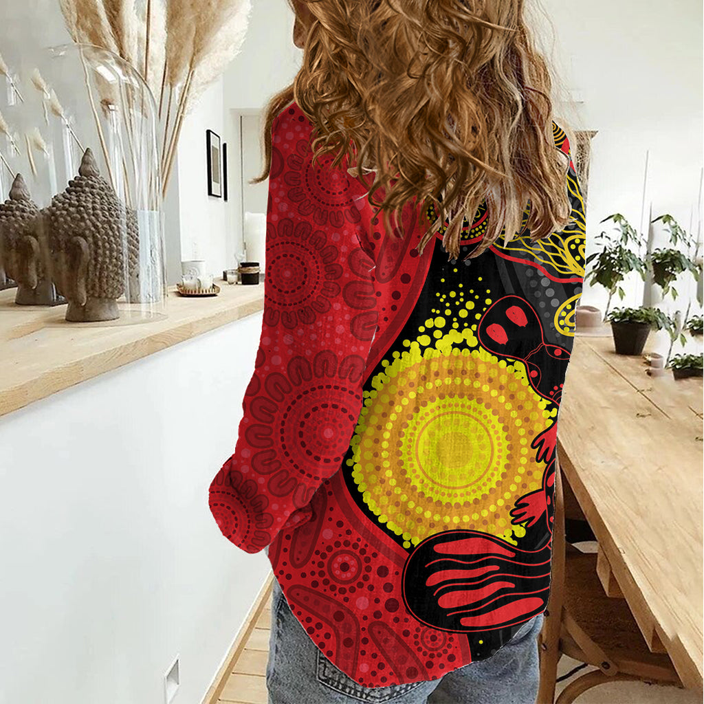 Platypus Aboriginal Art Style Women Casual Shirt - Vibe Hoodie Shop