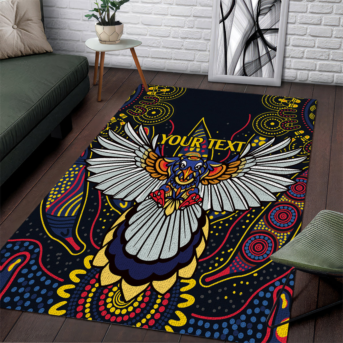 Custom Adelaide Football Area Rug With Crow Aboriginal Art Style - Vibe Hoodie Shop