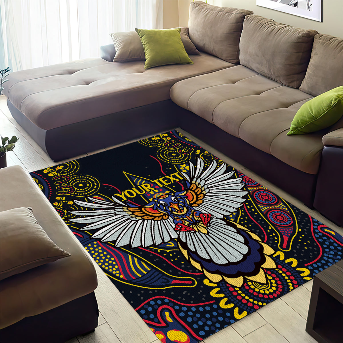 Custom Adelaide Football Area Rug With Crow Aboriginal Art Style - Vibe Hoodie Shop