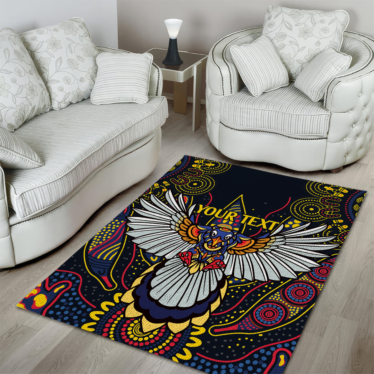 Custom Adelaide Football Area Rug With Crow Aboriginal Art Style - Vibe Hoodie Shop