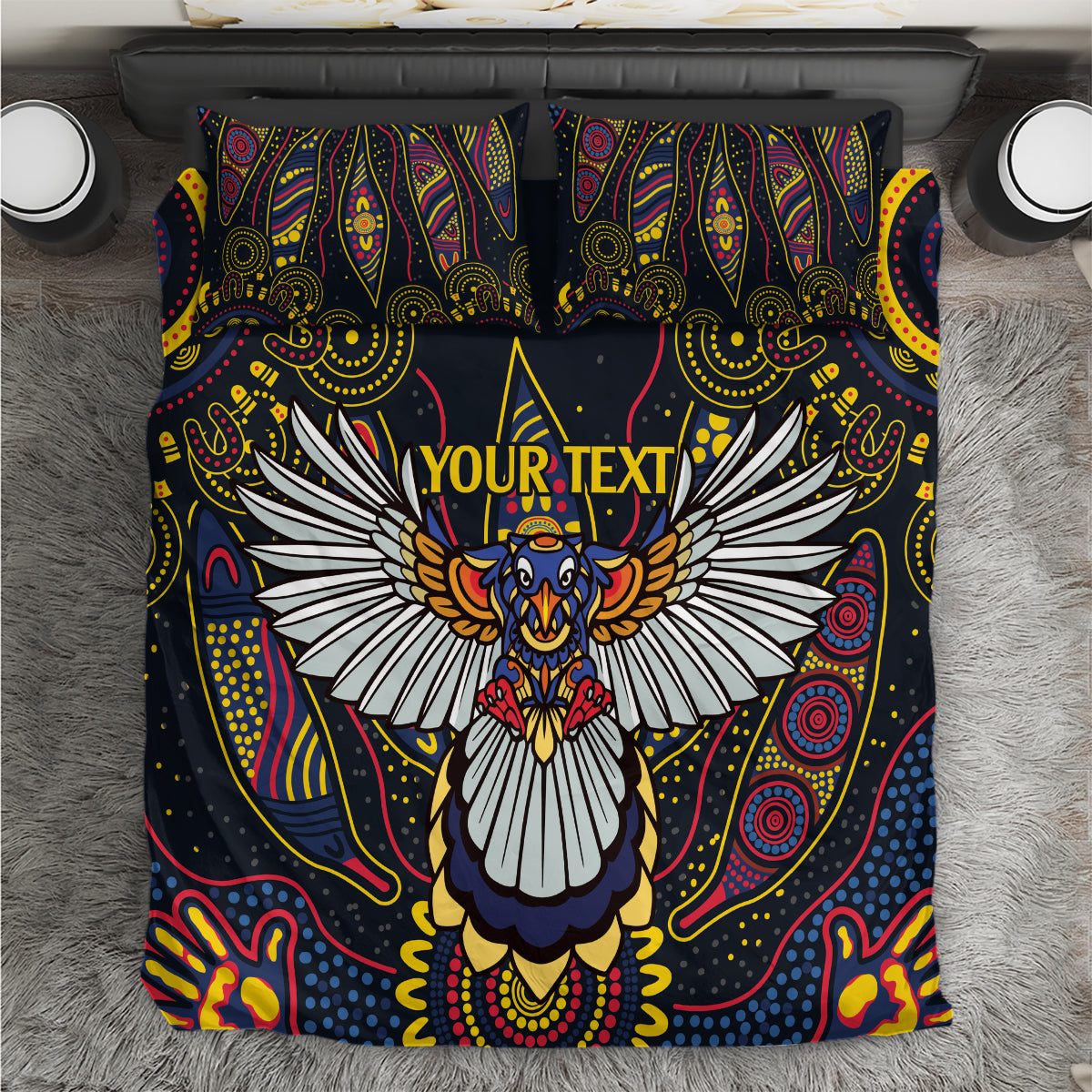 Custom Adelaide Football Bedding Set With Crow Aboriginal Art Style - Vibe Hoodie Shop