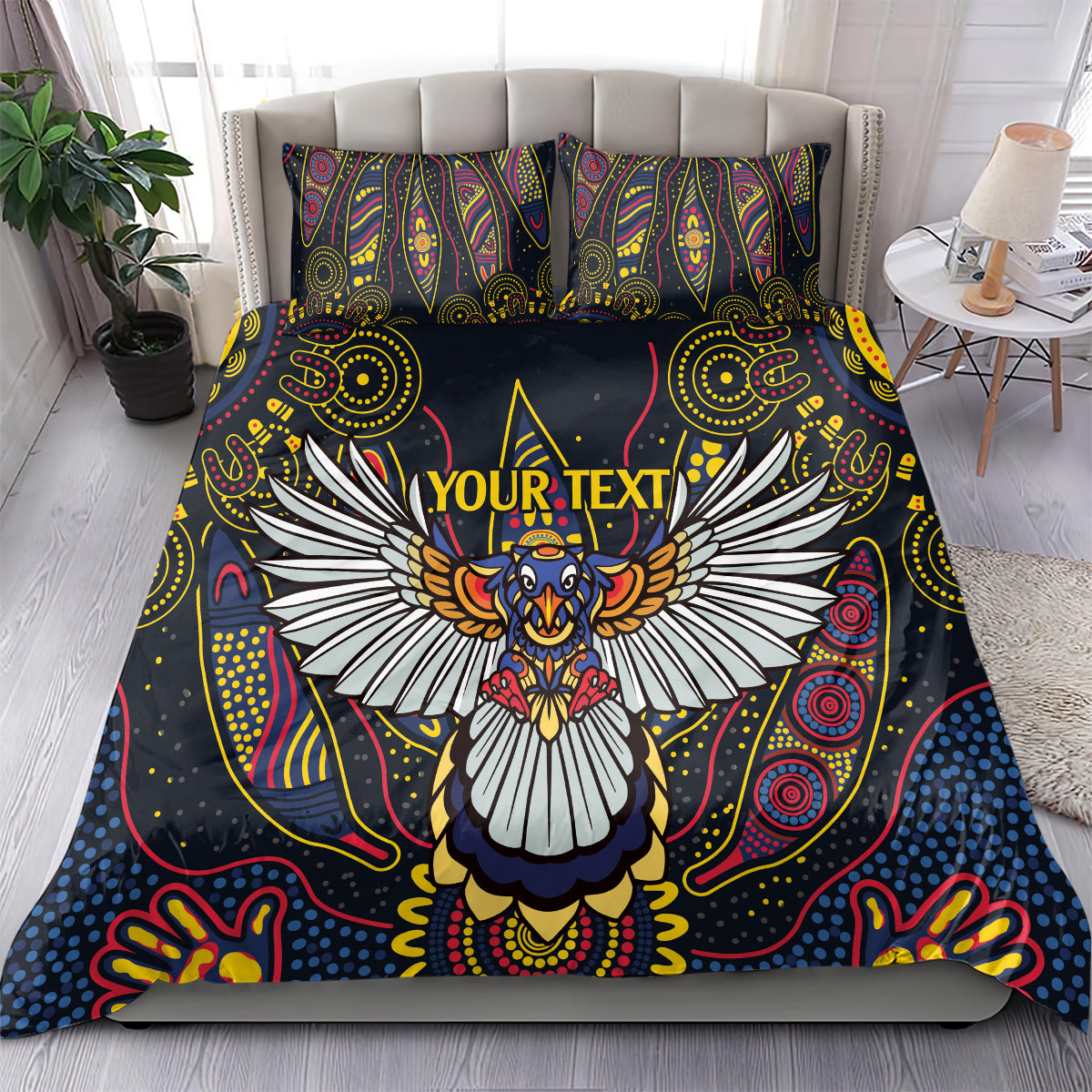 Custom Adelaide Football Bedding Set With Crow Aboriginal Art Style - Vibe Hoodie Shop