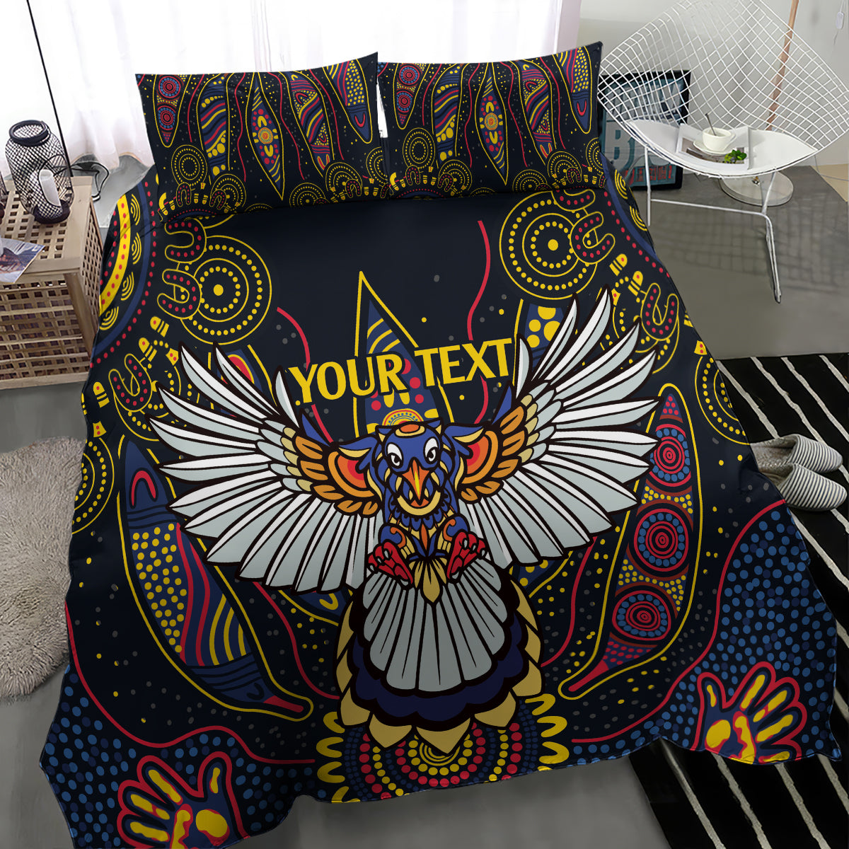 Custom Adelaide Football Bedding Set With Crow Aboriginal Art Style - Vibe Hoodie Shop