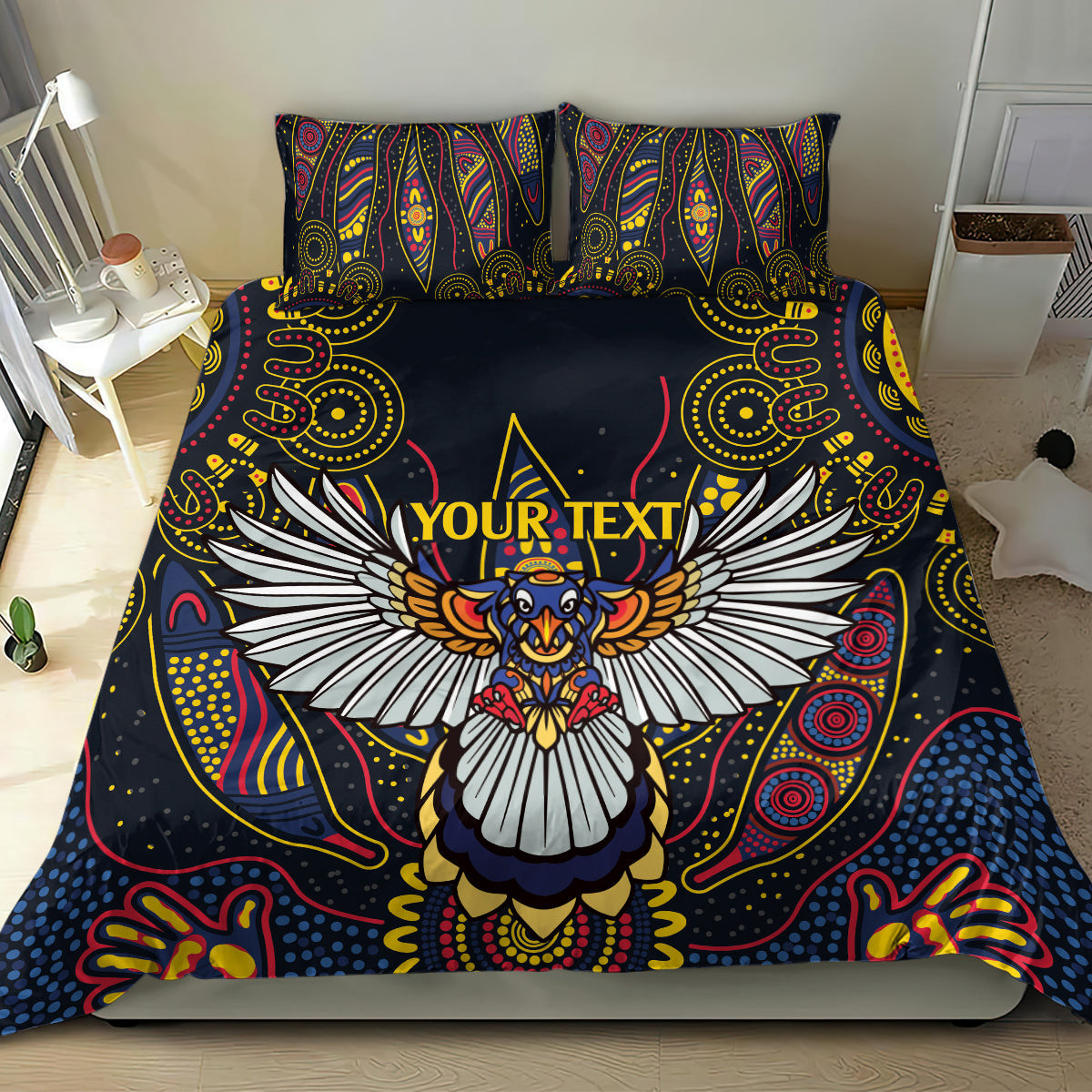Custom Adelaide Football Bedding Set With Crow Aboriginal Art Style - Vibe Hoodie Shop