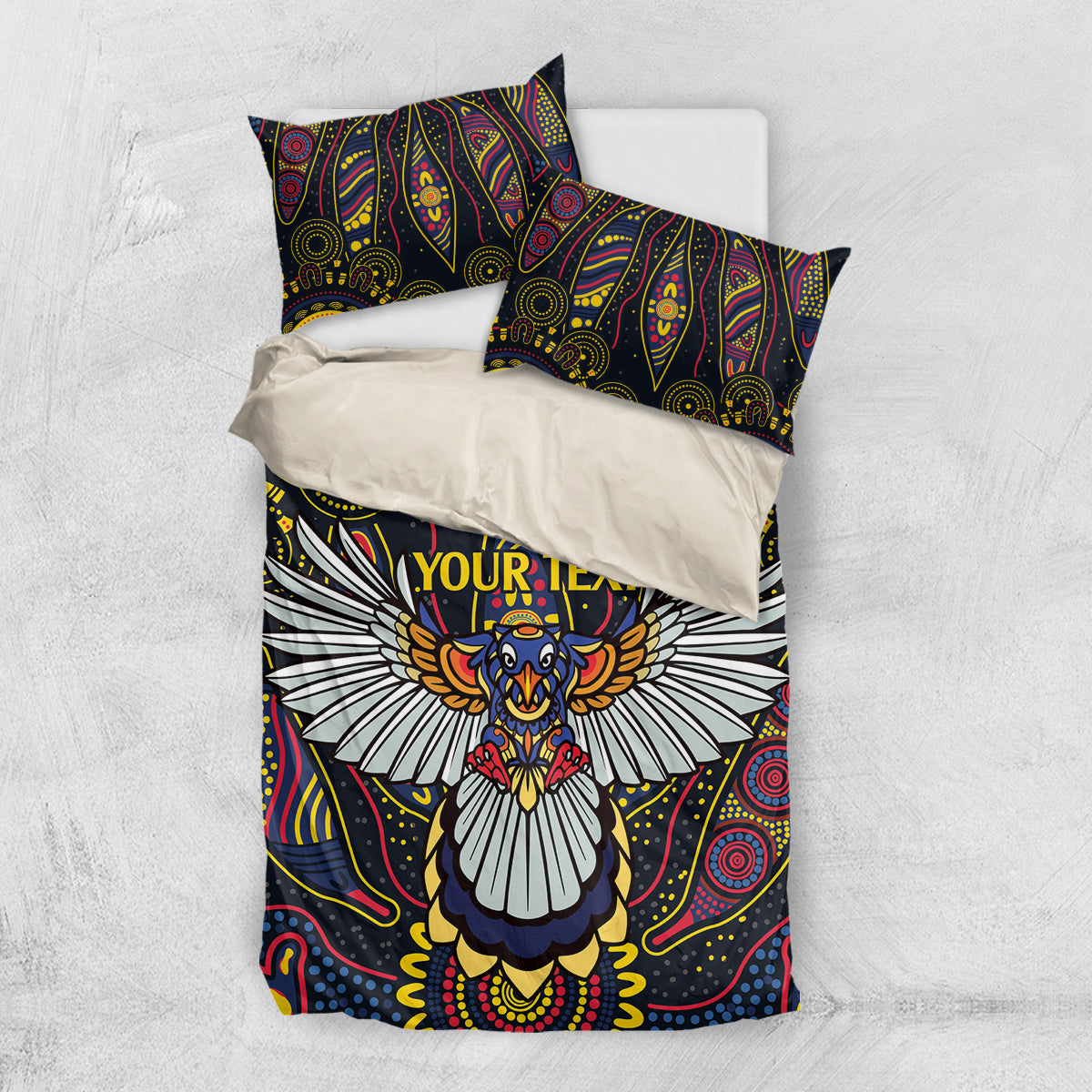 Custom Adelaide Football Bedding Set With Crow Aboriginal Art Style - Vibe Hoodie Shop