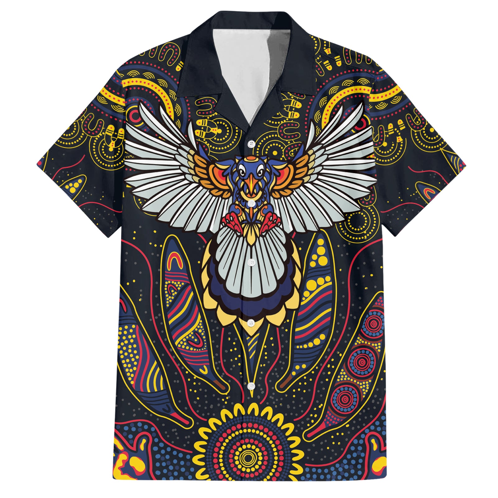 Custom Adelaide Football Hawaiian Shirt With Crow Aboriginal Art Style - Vibe Hoodie Shop