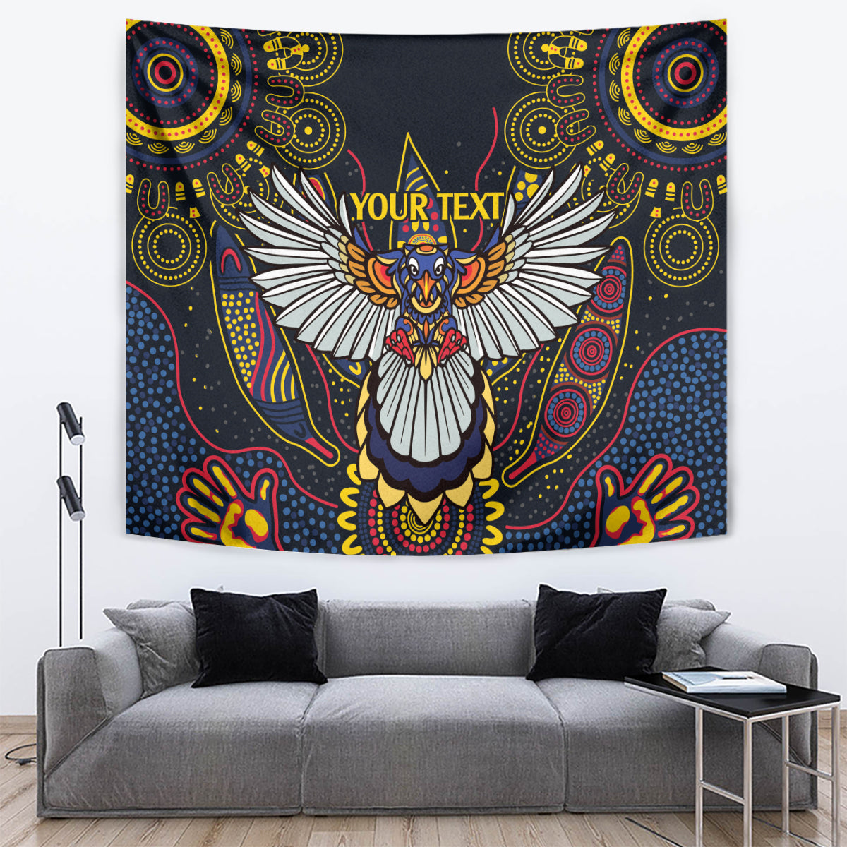 Custom Adelaide Football Tapestry With Crow Aboriginal Art Style - Vibe Hoodie Shop