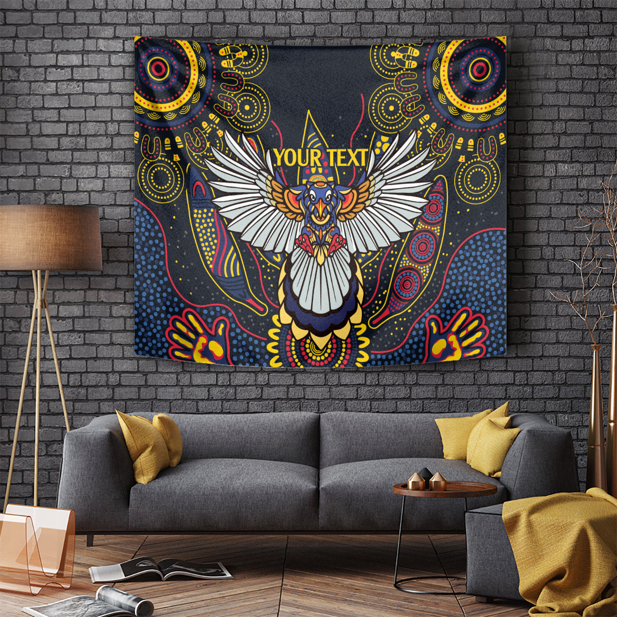 Custom Adelaide Football Tapestry With Crow Aboriginal Art Style - Vibe Hoodie Shop