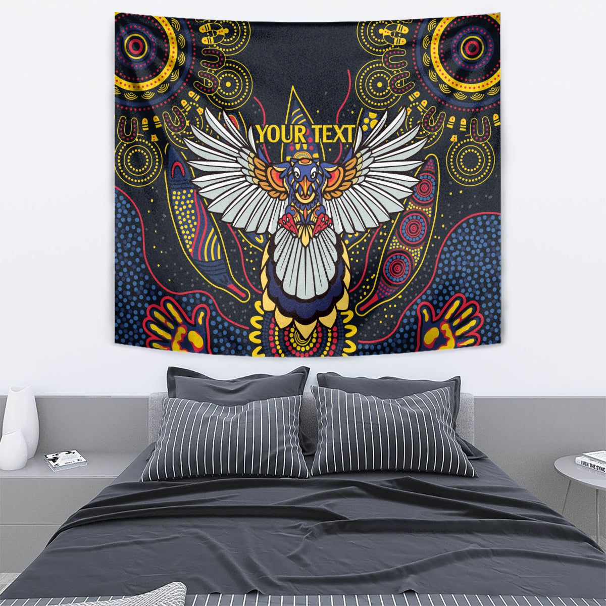 Custom Adelaide Football Tapestry With Crow Aboriginal Art Style - Vibe Hoodie Shop